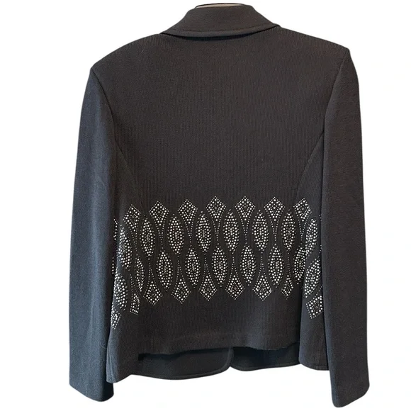 St John Evening Black Beaded Blazer Jacket Size 12 Vintage Santana Knit - Picture 5 of 10